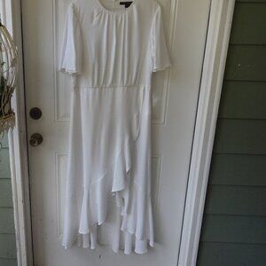 French Connection white high low ruffled maxi dress, size 12 (US) lined